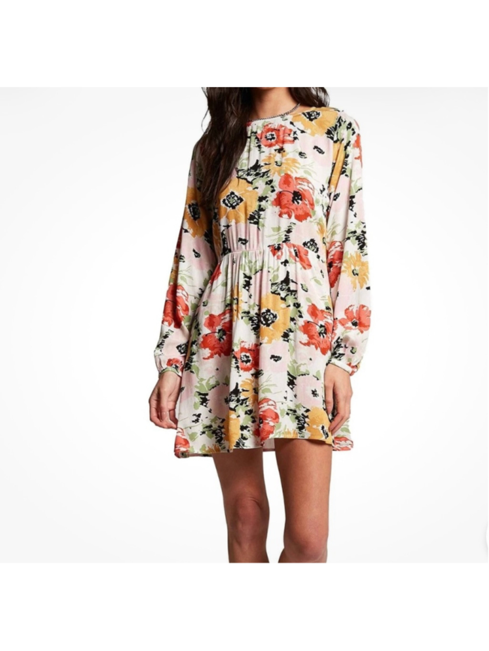 Volcom In Tiers Floral Mini Dress Long Sleeve Size Small EUC Boho Swing